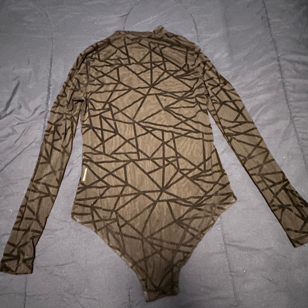 SHEIN Black Mesh/Velvet Geometric Bodysuit